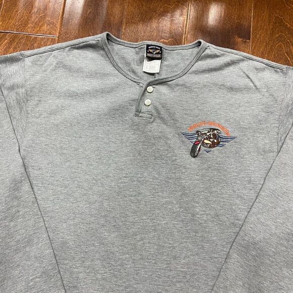 Harley Davidson Wile E Coyote Motorcycle Henley Gray T-Shirt Men's Size Large - Picture 2 of 9
